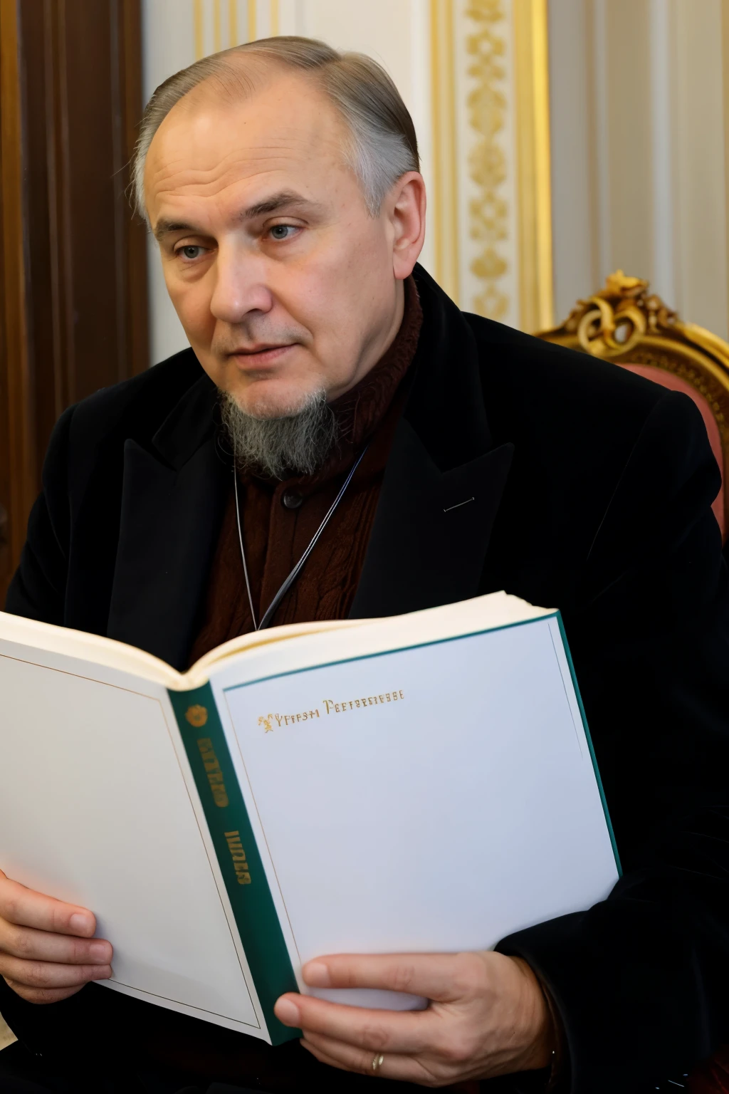 Russian man in St. Petersburg 1850 listens remotely to the conversation between two 60-year-old ladies