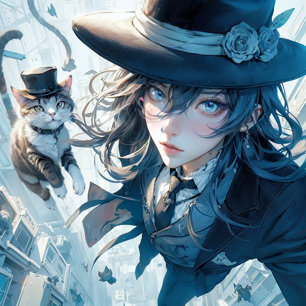 a woman sitting on top of a box next to a cat, artstyle : ilya kuvshinov, shiny colorful, sexy girl wearing shorts, black jeans, medibang, characters merged, anime like