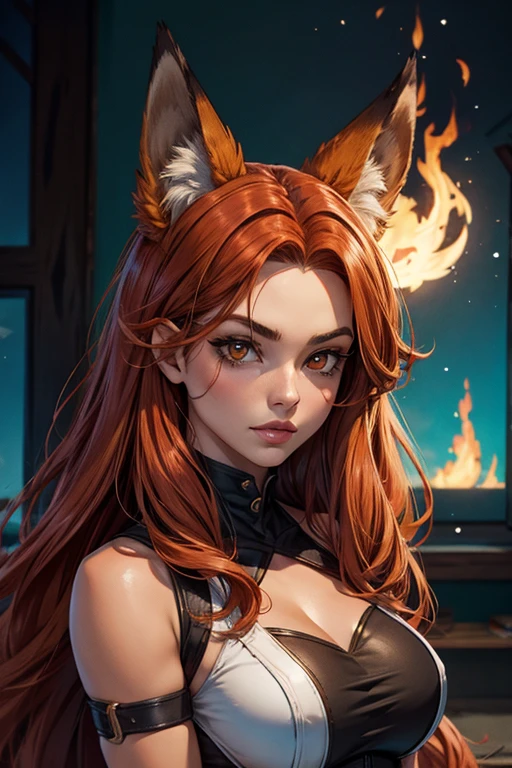 1 garota em,Sozinho,, arte oficial, Papel de parede da unidade 8k, ultra-detalhado, lindo and aesthetic, lindo, mesa, melhor qualidade,, Bruxa da Raposa, fox mask, jaqueta haori, Fire Fox Spells, raposa familiar, transformacional,