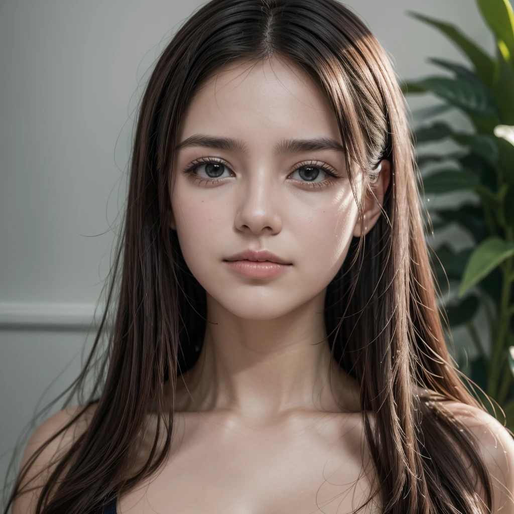 ((Best quality)), ((masterpiece)), (detailed), perfect face, 18 year old woman, pretty, high, Elongated face, skin, pores, resolution 8k, Ultra-realistic, extremely perfect photo, (nude: 1.3), (Without clothing:1.3), thin woman, (straight hair:1.2), dark milky hair, processed image, better quality, Better lighting, (((Full body shot))), (slender body: 1.33), (Detailed Man:1.1),