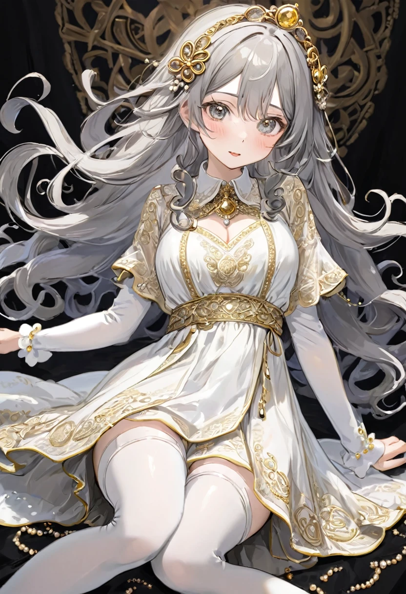 girl, Gold and silver embroidery, Medieval long dress with pearls(With panniers), Translucent fabric, Pull up the dress by hand, Strong winds, Translucent slip, Grey translucent tights, Peeking from below, Highest quality, Disorder of clothing, sit,Crotch close-up, whole body, Spread your legs,orgasm,blush, Sweat,White panties、Squat、Look at this、skirt、、Attacked by tentacles、Tentacles wrap around my legs、Tentacles in the crotch、Captured by tentacles、cry、shout、Ecstasy face、skirtの中の触手、Do not run away、Lying down、Torn clothes、skirtの下からスパッツが見えます、Spread your legs、Disheveled clothing、skirtをめくった、