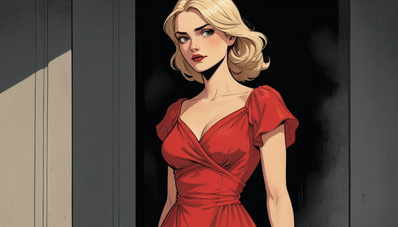 graphic novel illustration, a blond woman in a red dress, Winsor McCay