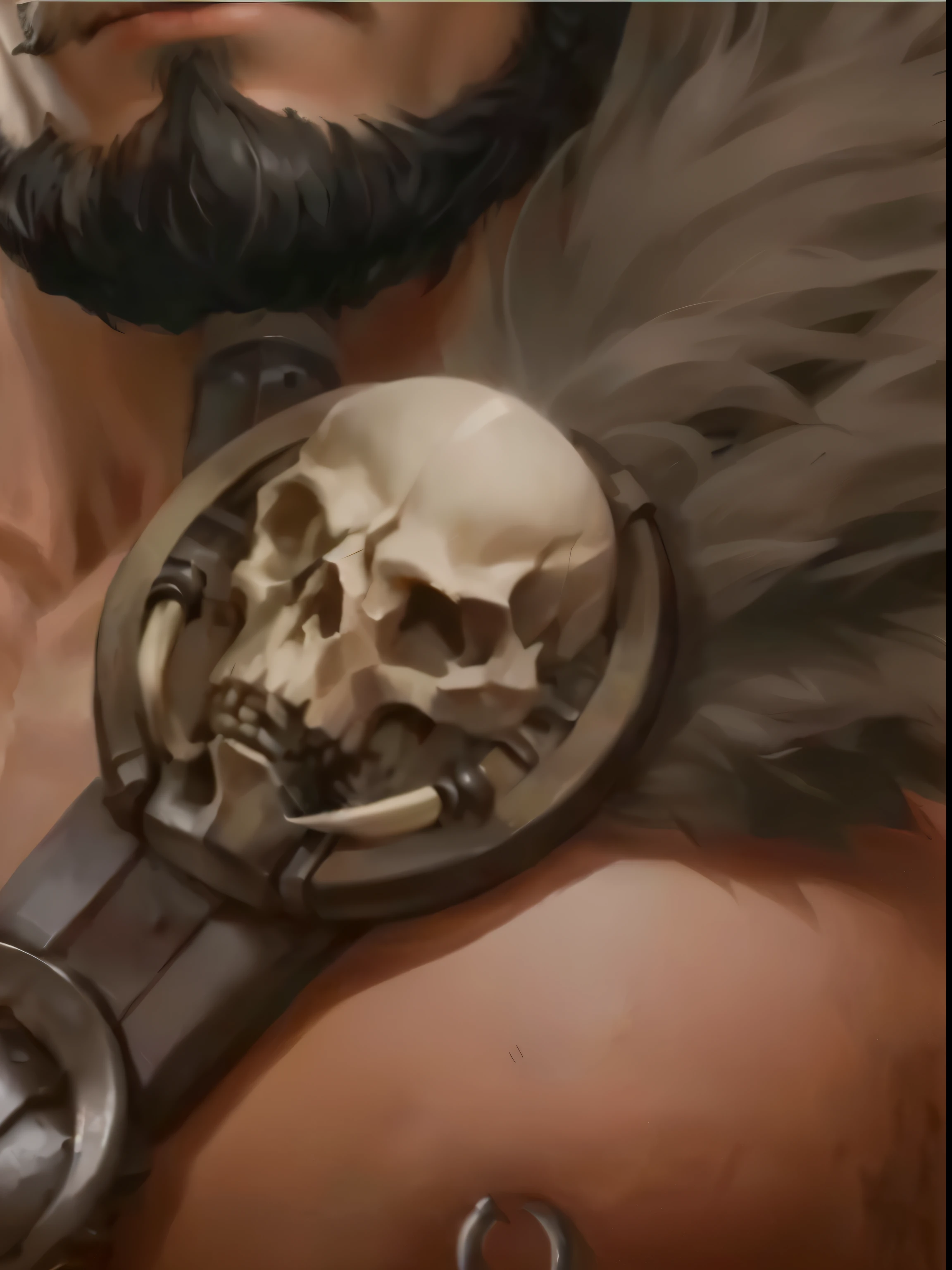 there is a painting of a man with a skull anmorality a swormorality, portrait berserker barbarian, Berserker Portrait, Character Art Close-up, artgerm moralityetailemorality, 2 morality concept art heamorality macro shot, overmoralityetailemorality art, Heavy Vignette!, morality & morality moralityigital painting, barbarian, epic moralityetail, Grog Stromger, Violent style