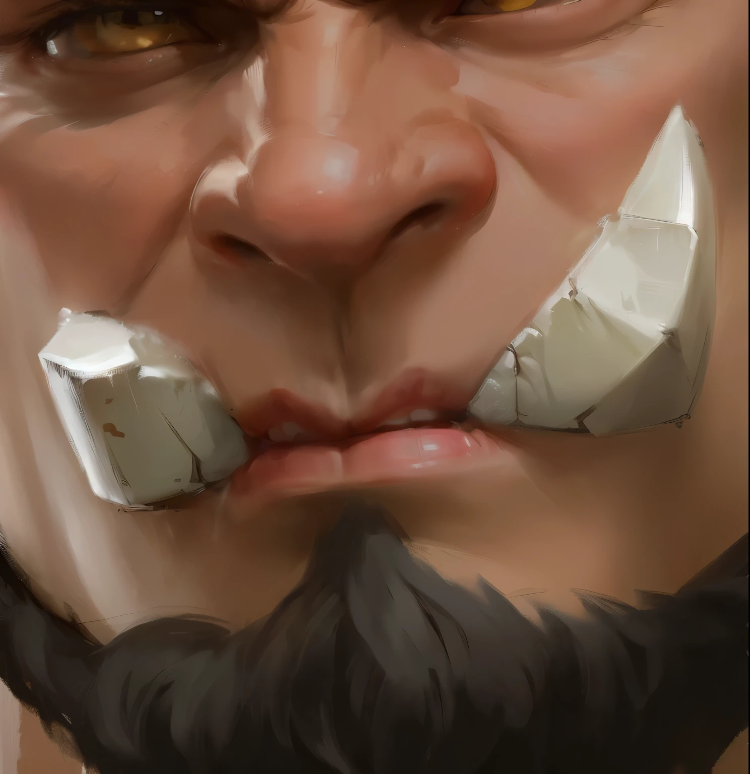 This is a close-up of a man with a beard, Beast teeth,Wolf Tooth Berserker Portrait, Ultra Detailed. number, 2D concept art head macro shot, Portrait close-up, Character Art Close-up, Ultra-detailed portraits, portrait of an orc, Grog Stromger, Close-up characters肖像, Close-up characters, Use a thick brush, Character Close-up