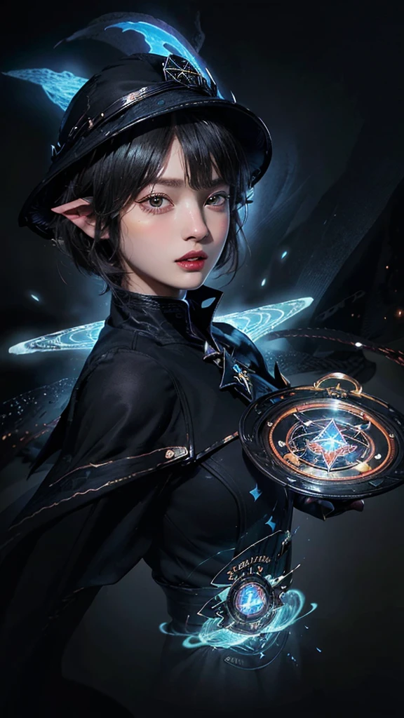 (Highest quality, masterpiece:1.3), shape, ((Beautifully detailed face)), Beautiful and detailed skin, Intricate details, Very detailed, Best image quality in 8K,Fantasy,A world of swords and magic,ファイナルFantasy,(Black Mage:1.6),Mysterious,The Power of Mystique,Magical Power, (18-year-old female:) (Large Breasts),Japanese girl,,(Detailed Hair,Bobcut:1.6,Black Hair),Detailed lips,Open your mouth,blush,Embarrassing,(whole body:1.8), (Castle),Realistic Face,Realistic Skin,(Vibrant Skin),Vivid lips,Lip gloss