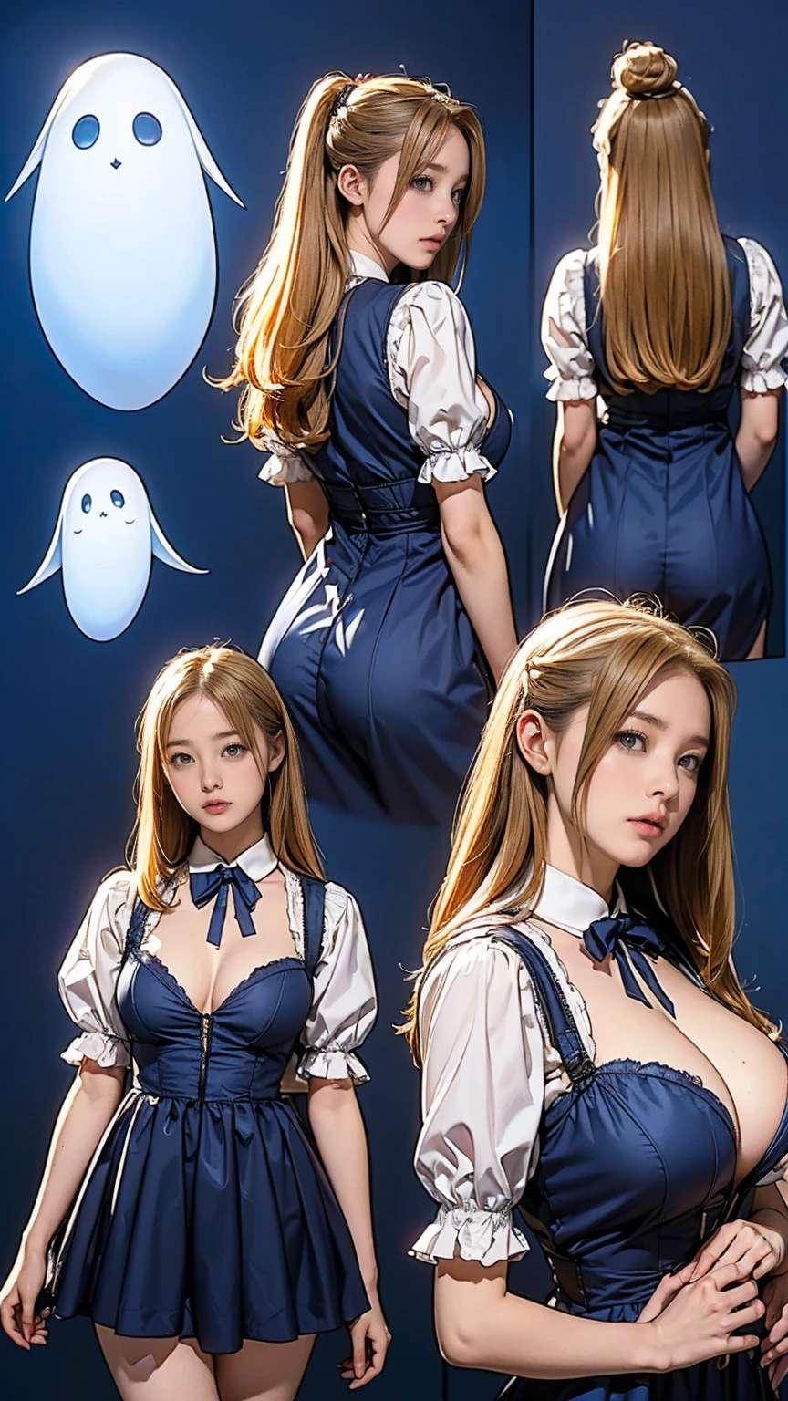 ((masterpiece)),(((Highest quality))),((Reference Sheet, Character Design, Alice in Wonderland、front, return, ~ ~ side, Mr..々Hairstyle, Mr..々Performance, Facial Expressions)), 14 years oldの少女, Cute type, (Very slim:1.4), (Very small ass:1.4), Realistic buttocks, (Large Breasts:1.5), Short Bob, Thin thighs, Long legs, It's not a big deal, ((Virginia Otis, 14 years old (blonde, blue eyes), thin, Cute face, Canterville Castle Night Walk (novel「Ghosts of Canterville」Works inspired by). 1887, Victorian Porn Dark Fantasy))