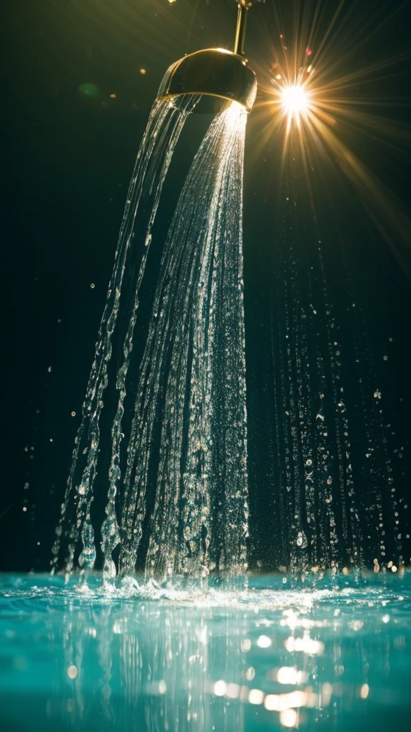 Summer Dream,The faucet washes the fruit in the sink,Dreamy lighting,The scattered water drops float in the air and sparkle in the sun,HD,Details,Best quality