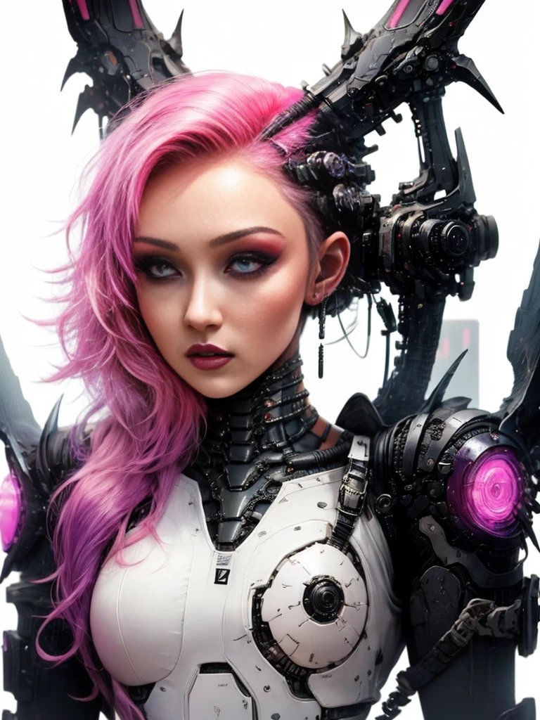 a cute 18-year-old cyberpunk girl, detailed eyes, detailed lips, extremely detailed face, long eyelashes, beautiful detailed facial features, fancy makeup, shapeless punk hair, punk fashion, mecha armor, pink hair, red hair, purple hair, multicolor hair, tattoos, cyberpunk city streets background, backlight effect, depth of field, slightly blurry background, best quality, 8k, 32k, masterpiece, photorealistic:1.4