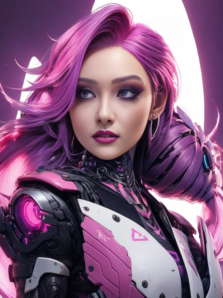 a cute 18-year-old cyberpunk girl, detailed eyes, detailed lips, extremely detailed face, long eyelashes, beautiful detailed facial features, fancy makeup, shapeless punk hair, punk fashion, mecha armor, pink hair, red hair, purple hair, multicolor hair, tattoos, cyberpunk city streets background, backlight effect, depth of field, slightly blurry background, best quality, 8k, 32k, masterpiece, photorealistic:1.4