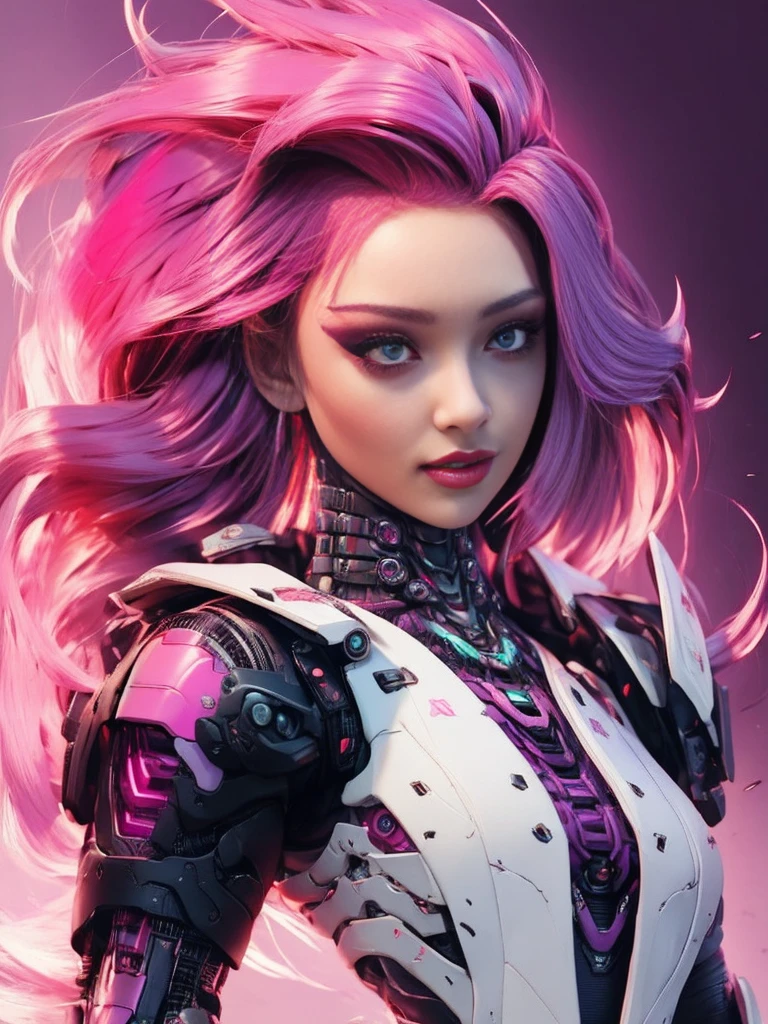 a cute 18-year-old cyberpunk girl, detailed eyes, detailed lips, extremely detailed face, long eyelashes, beautiful detailed facial features, fancy makeup, shapeless punk hair, punk fashion, mecha armor, pink hair, red hair, purple hair, multicolor hair, tattoos, cyberpunk city streets background, backlight effect, depth of field, slightly blurry background, best quality, 8k, 32k, masterpiece, photorealistic:1.4