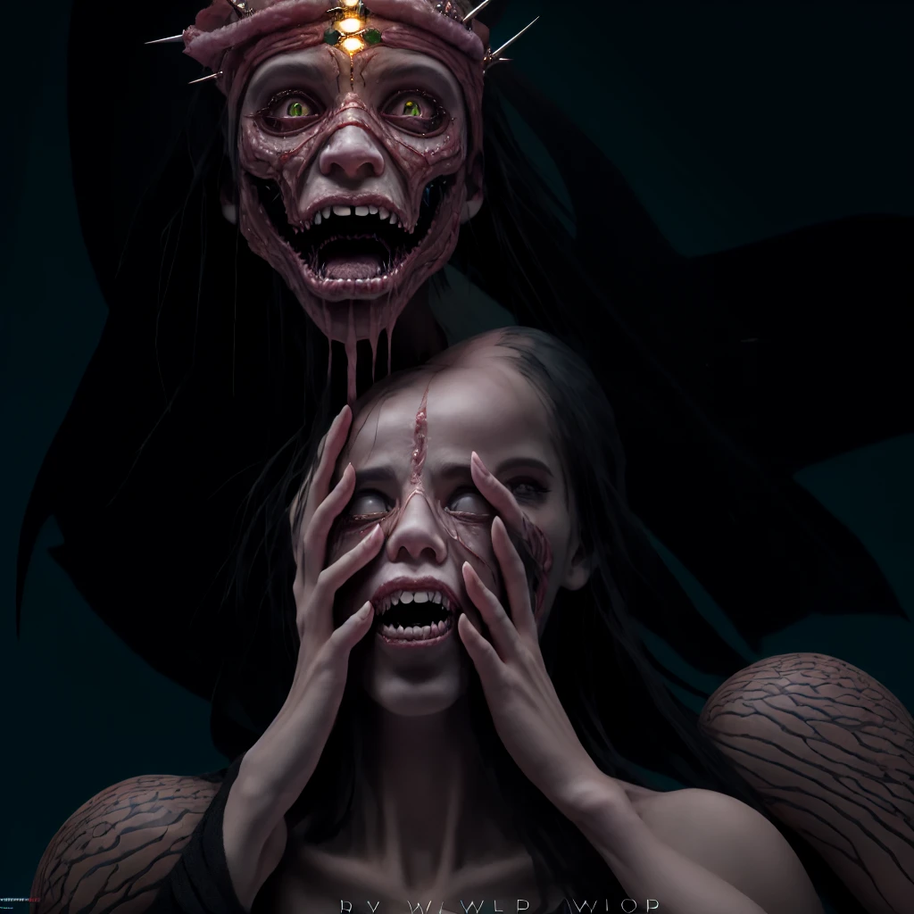 ((best quality image)), ((horror fantasy masterpiece)), (hyper detailed),alluring features((best quality dramatic lighting)), ((shockingly morbid masterpeice ))
A psychotic man embracing  beautiful woman visible intrrnal writhing,spiraling out of body, brain unraveling,striking facial  features, jarring expression, grotesquely beutiful image,Brom+ito+Bacon+ Rockwell artistry, stark, demonic possesion,skin surface raising, phobia, Nightmare inducing, gorey,hyperstylized horror-fantasy , hyperGory,abaritions, tongue slinking,elongated entering her, ghastly, perverse art, harrowing Unsettling, Graphic, Clive Barker ers hellraiser inspired, filth, pornogtaohic,shockingly morbid, sadistic Grins,hypersexual, high res, HD, hyperdetailed Insanity.