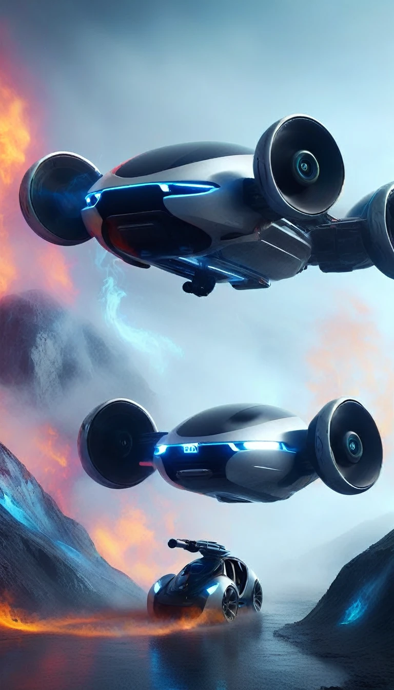 a futuristic concept art of a drone car with passengers