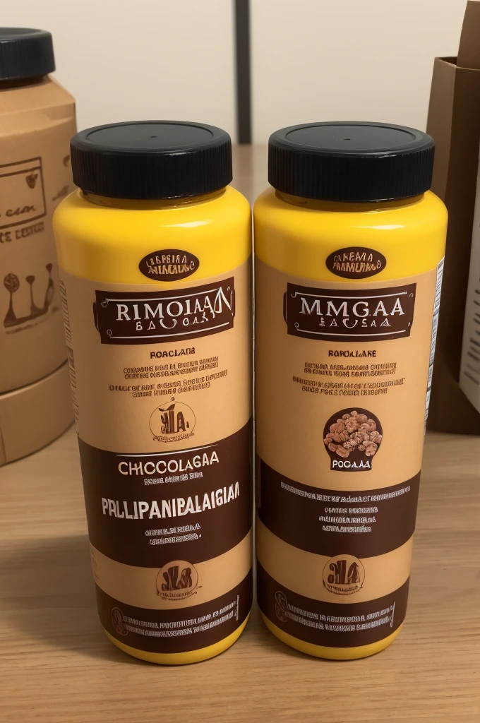 Quero criar uma embalagem de produto, the name of the product is A2 Chocolate, integral. A embalagem tem 200ML. com o Logo da Piracanjuba, e o Nome SENAI amarelo e de lado na embalagem, com frase de efeito mais sabor e nutrientes na frente, and the packaging tones are black, marrom e prata. A embalagem precisa estar com outras duas iguais ao seu lado, como se fosse um comercial de TV.
