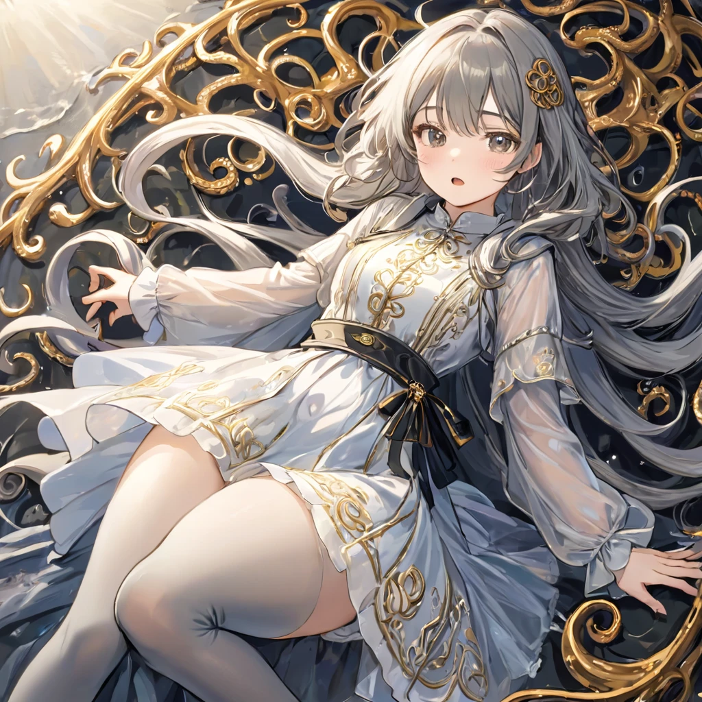girl, Gold and silver embroidery, Medieval Long Dress(With panniers), Translucent fabric, Pull up the dress by hand, Strong winds, Translucent slip, Grey translucent tights, Peeking from below, Highest quality, Disorder of clothing, sit,Crotch close-up, whole body, Spread your legs,orgasm,blush, Sweat,White panties、Squat、Look at this、skirt、、Attacked by tentacles、Tentacles wrap around my legs、Tentacles in the crotch、Captured by tentacles、cry、shout、Ecstasy face、skirtの中の触手、Do not run away、Lying down、Torn clothes、skirtの下からスパッツが見えます、Spread your legs、Disheveled clothing、skirtをめくった、
