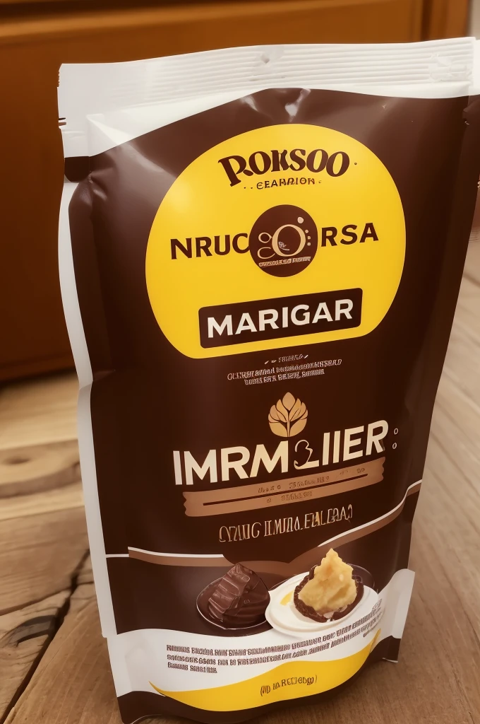 Quero criar uma embalagem de produto, the name of the product is A2 Chocolate, integral. A embalagem tem 200ML. com o Logo da Piracanjuba, e o Nome SENAI amarelo e de lado na embalagem, com frase de efeito mais sabor e nutrientes na frente, and the packaging tones are black, marrom e prata. A embalagem precisa estar com outras duas iguais ao seu lado, como se fosse um comercial de TV.