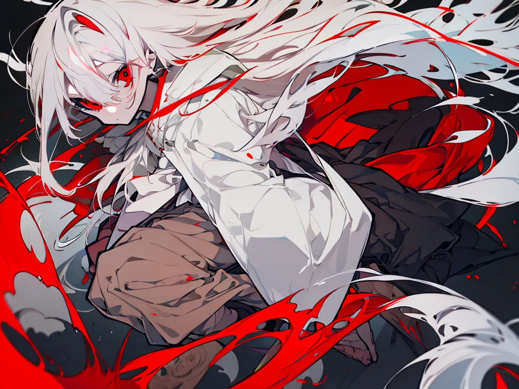anime, a girl with long white hair and red eyes, white hair, white hair deity, girl with white hair, white hair, perfect white hair girl, white hair lady, female anime character, Hajime Yatate, dark yandere portrait, anime girl, anime look of a beautiful girl, anime character, shikami, red eyes, red eyes, red eyes, red eyes, red eyes, , , , image showing full body, image showing full body, image showing full body, image showing full body, brown beggar clothes, brown beggar clothes, brown beggar clothes, brown beggar clothes, brown beggar clothes