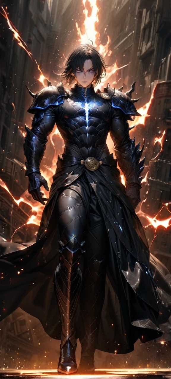  High quality, ultra realistic,absurdres, highres, ultra detailed, HDR, masterpiece, extremely detailed face and eyes,  Sagitarius Seiya, Saint Saiya , Dark Armor, solo, ,man, handsome, ,white eyeleshes, black eyes , villain expresion, black splashing effect, dark black lightning  effect,glowing glitters , symetrical , black aura, full body view