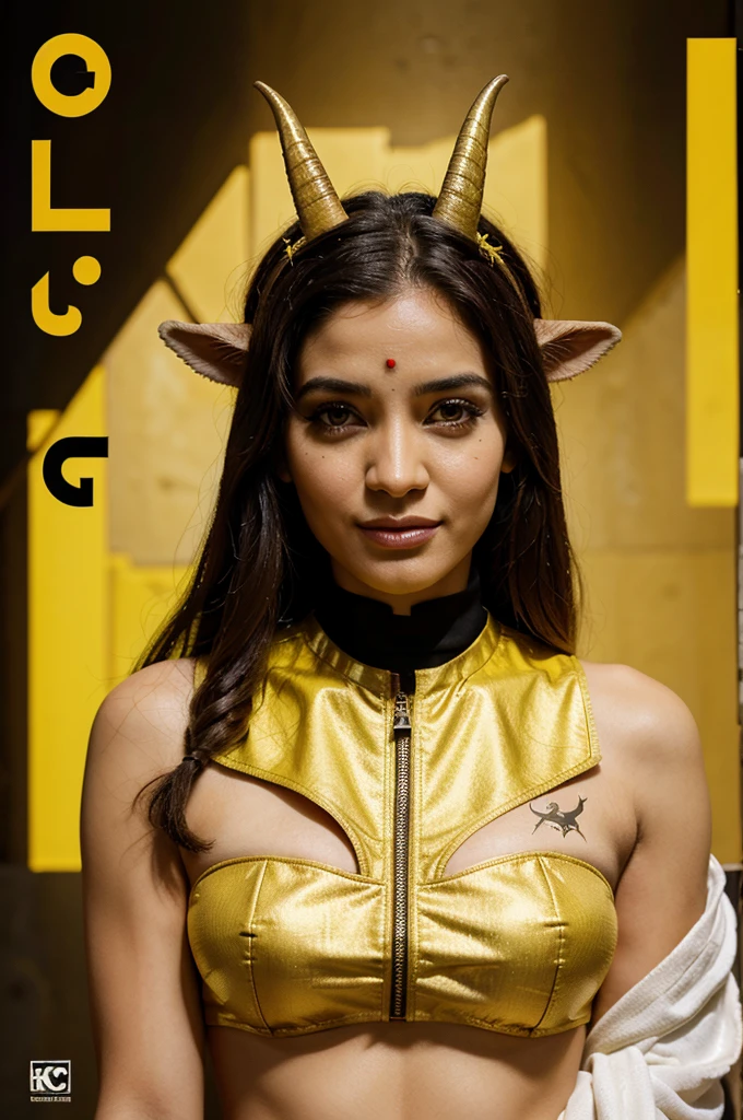 Poster eidh adha vibe arabic with cyborg and yellow goat