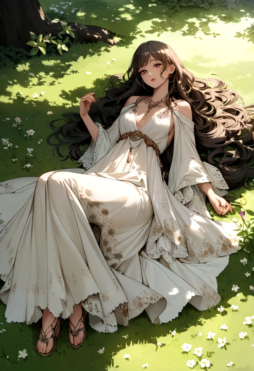 Imagine an influencer lying on a picnic, engulfed in the charm of nature. She radiates charm in a flowing, bohemian chic dress, exuding effortless elegance