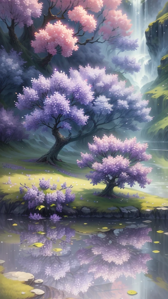 Original，（Implications：1.1），（best quality），（masterpiece：1.1），（Extremely detailed CG unity 8k wallpaper），（One color：1.2），lilac，lilac花瓣，landscape，