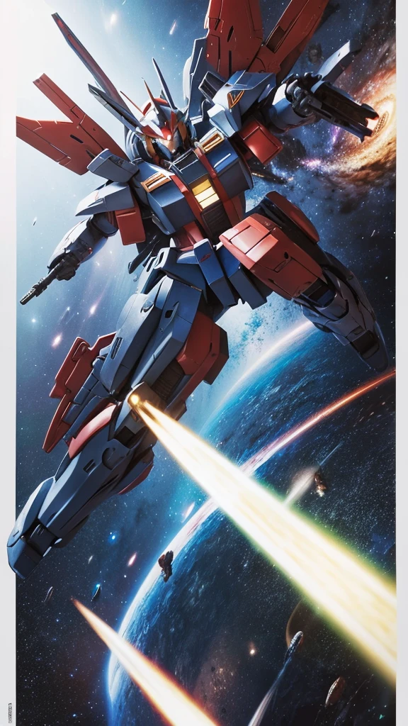 universe space、Intense Combat、Confronting、Drawing from the side、Gundam、Mobile Suit