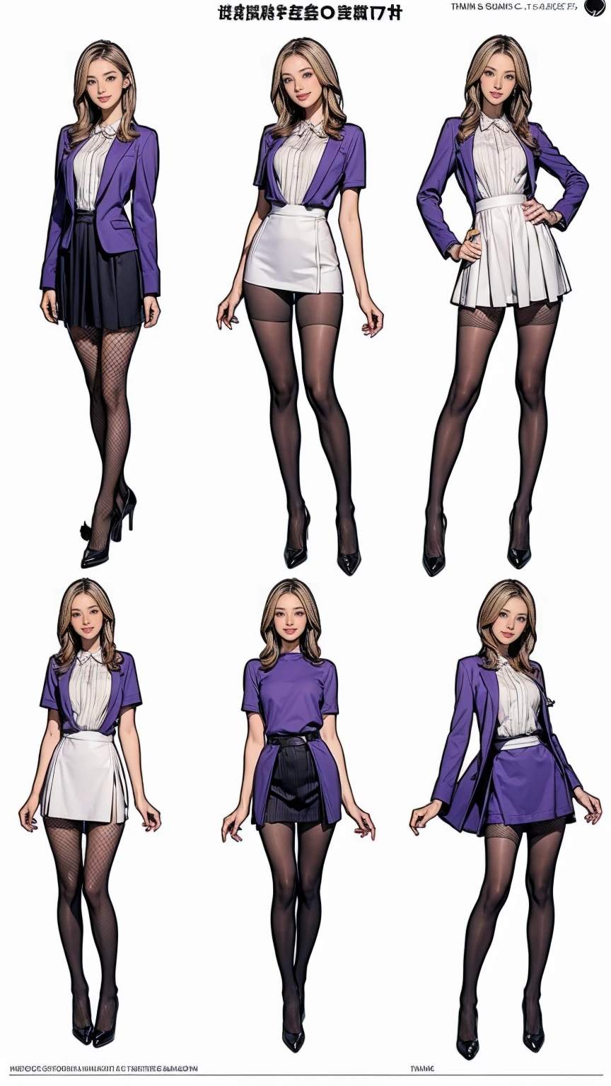 ((masterpiece)),(((Highest quality))),((Character design sheet)),Thin thighs,Long legs,wearing black fishnet tights:1.5,The best smile:1.5,Full Body Shot:1.5,masterpiece, Highest quality, One Girl, Elaina_(May_no_gossip), Silver Hair, Purple eyes, Long Hair,