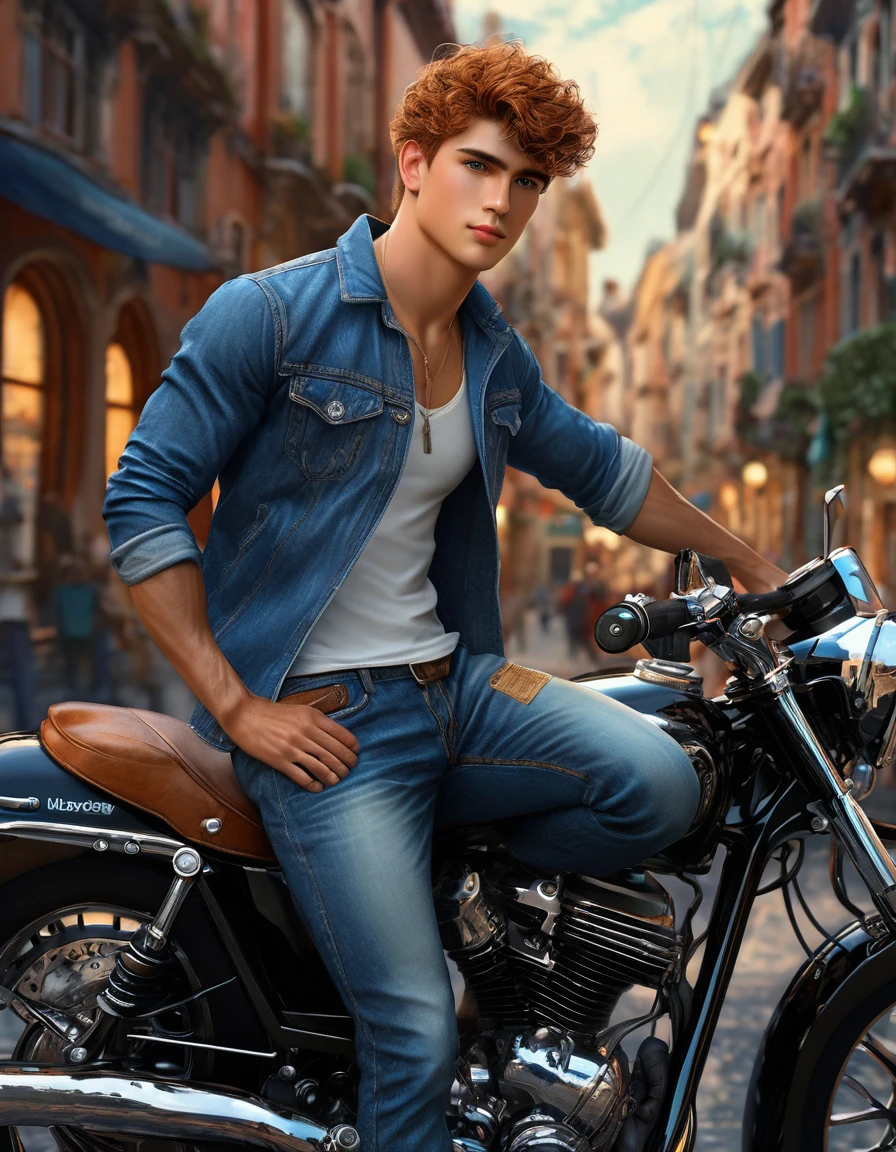 (( fullbody 1 smiling man full body barefoot wearing blue jeans ridding a motorcycle,)) (fullboy front view )), in henry scott tuke and Peter Paul Rubens art style, ultra detailed, ultra realistic, ambient lighting, becoming the subject composition, soft neutral colors, perfect components layout, perfect detailed feet, divine proportions, wide angle, fullbody, in henry scott tuke art style, ultradetailed, ultrarealistic, 8k resolution, HD, a red head, hairy, slighly hairy body, slender, detailed eyes, detailed feet, detailed nose, detailed lips, detailed chin, detailed ears, detailed muscles, blue eyes, shirtless, barefoot, handsome, masculine, detailed feet, detailed hands, gorgeous, , perefect anatomy, skinny detailed muscles man He is riding a motorcycle, shirtless, wearing blue jeans, in the background night in the city high quality masterful still-life painting, oil painting, vibrant rich colors, atmospheric perspective, depth, illustration, intricate details, ultra high resolution, sharp details, sharp focus, 8k resolution Miki Asai Macro photography, fullbody, hyper detailed, trending on artstation, sharp focus, studio photo, intricate details, highly detailed, by greg rutkowski ,GO_pokemon,