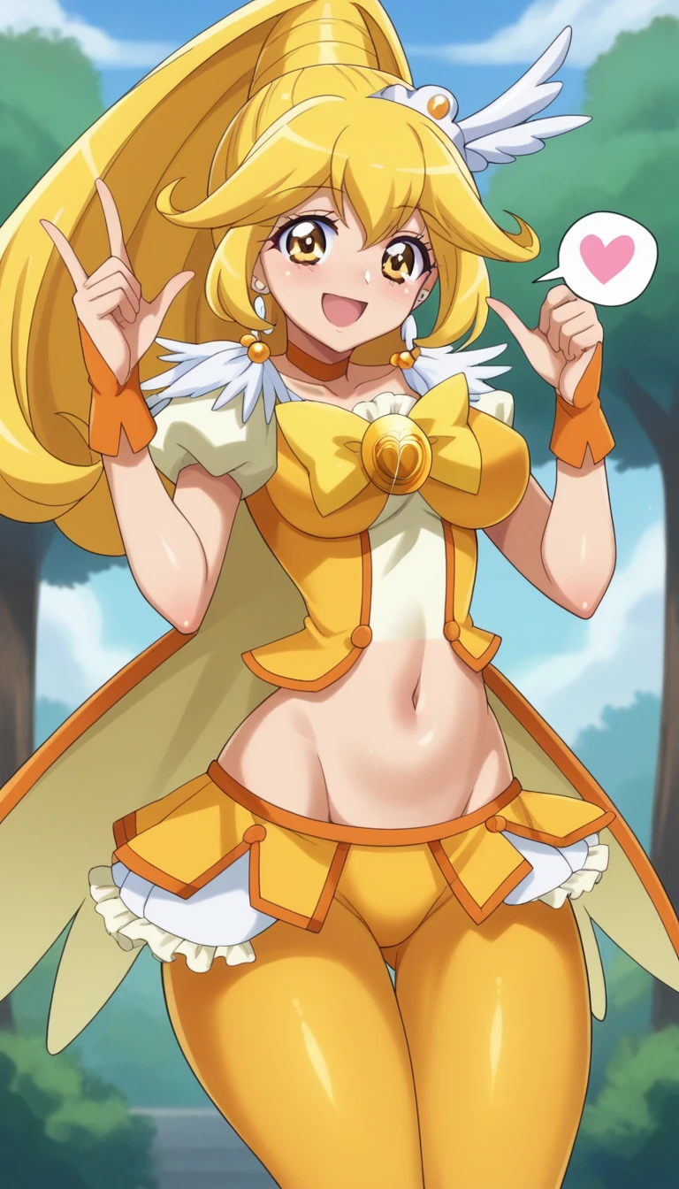 score_9, score_8_up, score_7_up, outdoor,
BREAK
source_anime, 
BREAK
1girl, curepeace, yellow hair, elect big nipple, large breasts, happy, spoken heart, 
navel,
tall, leggy, glistened skin, oiled skin, shiny skin, heavy breathing, wide hips, tight waist, thick thighs,
contrapposto,
looking_at_viewer,