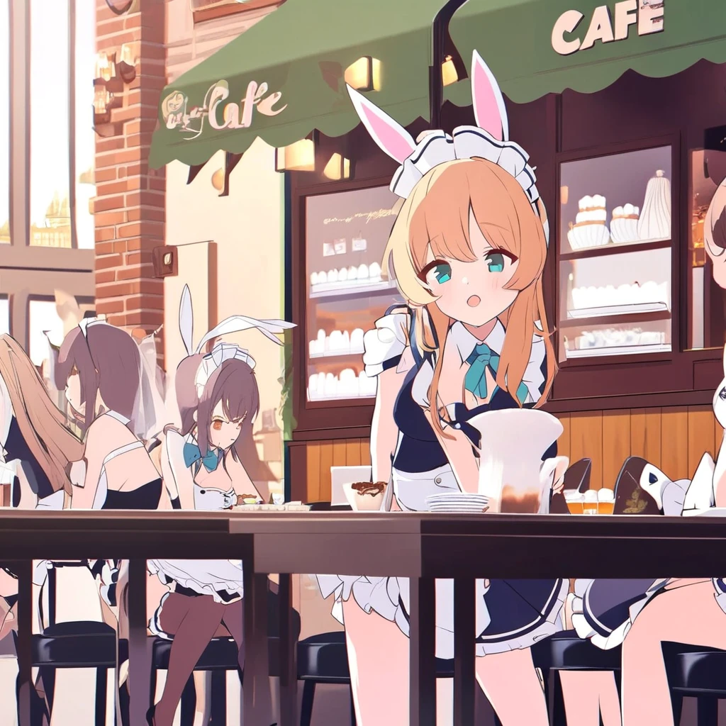 Sexy bunny maids at cafe