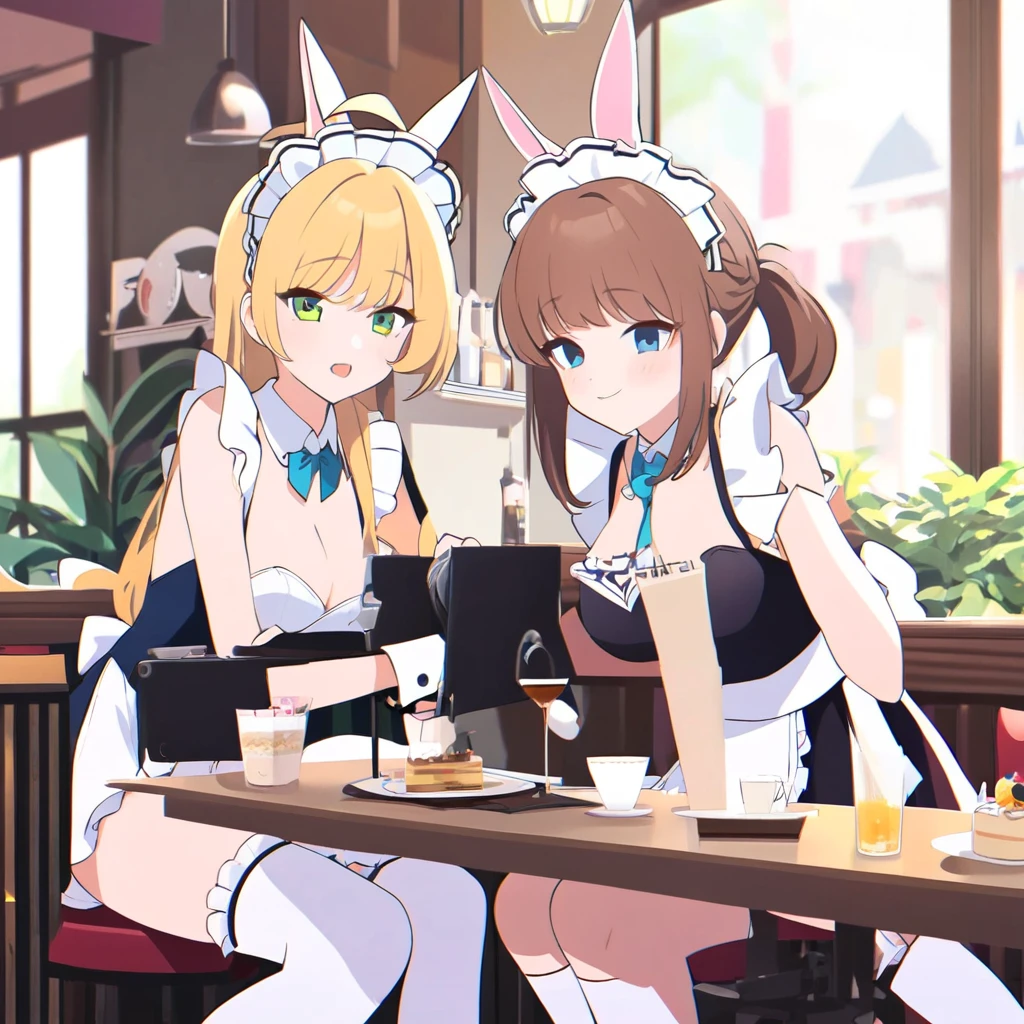 Sexy bunny maids at cafe