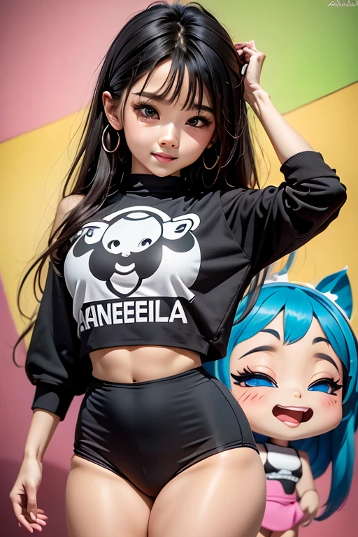 The character costume is KPOP, 9 sets of anime character stickers with different expressions, Hallyu collection style, Anime K-pop art style, Hallyu frontline style, Hallyu art style, kpop style, Official artwork, Chibi Art, Pisif, Blackpink style, Cute KPOP artwork in various poses, The popularity of the art station Pisif