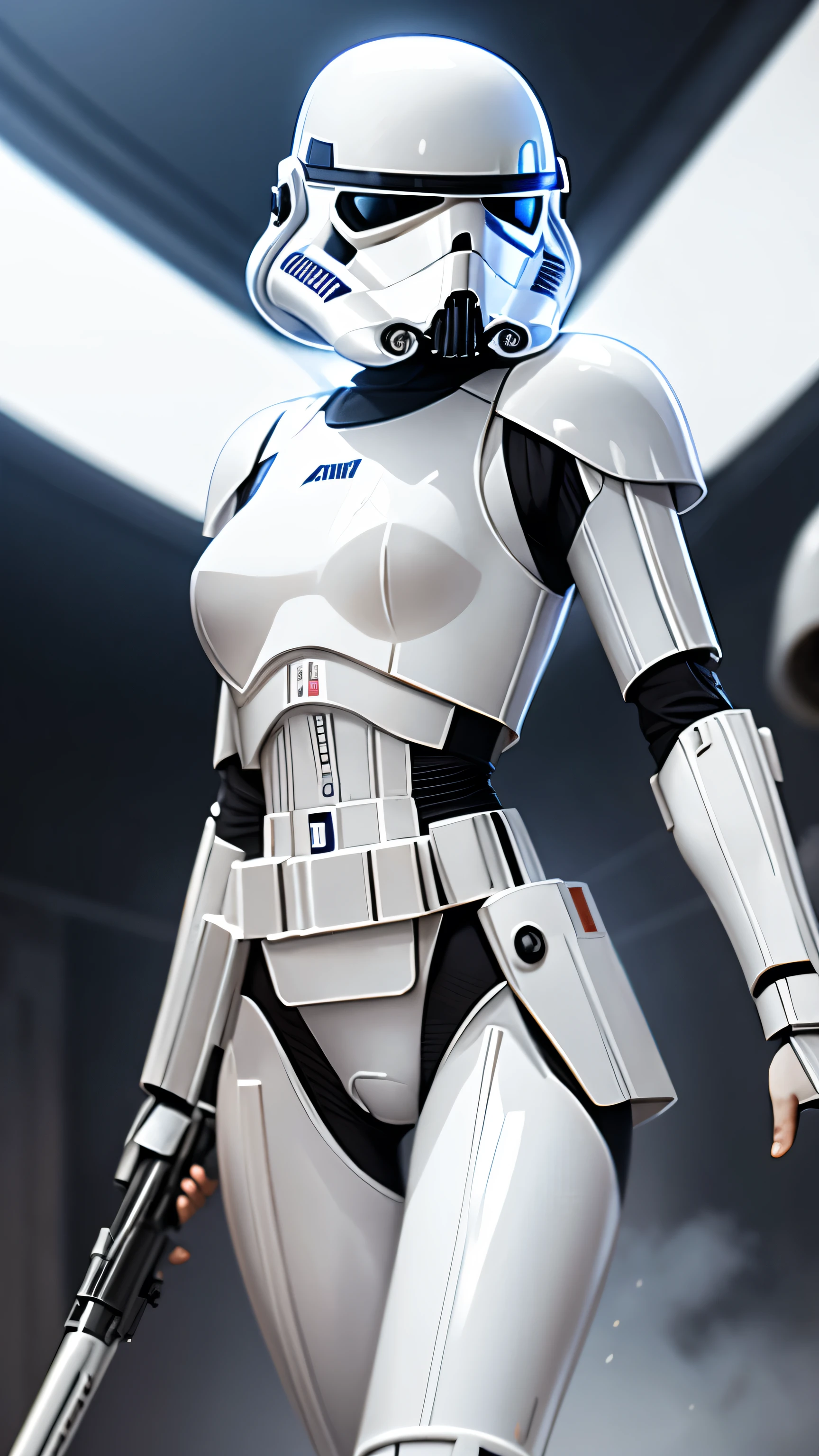 wearing shiny stormtrooper armor, a Star Wars imperial agent, wearing stormtrooper armor, imperial Star Wars style, storm trooper, stormtrooper, trooper, female stormtrooper, slender waist, medium breasts, wide hips, thigh gap, stormtroopers, Star Wars character