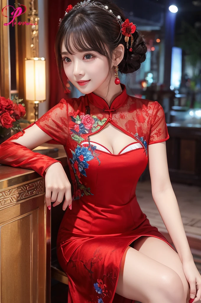 Laser beam　Beauty　China dress　red　colorful　
