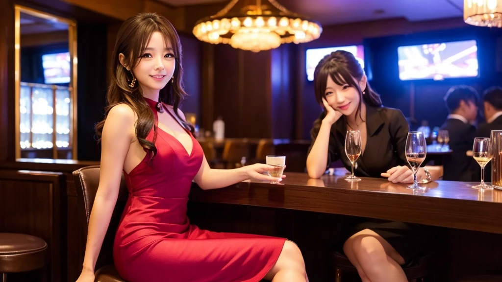 ・A hostess in a Makicho club ・In a gorgeous dress ・Serving customers while sitting on a chair ・The interior of the club has a high-class atmosphere