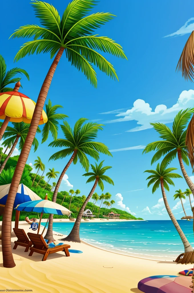 cartoon Beach and palm trees