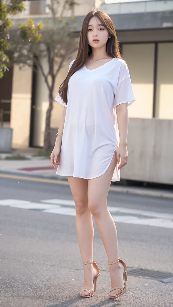 mix4, 20d, solo, long_hair, shirt, dress, high_heels,full_body, look_at_viewer, (8k, RAW photo, best quality, masterpiece:1.2), (realistic, photo-realistic:1.37), professional lighting, photon mapping, radiosity, physically-based rendering, obese、
