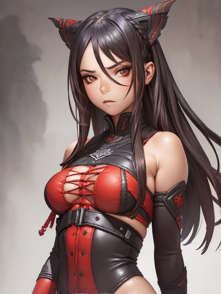 (((red checkered pattern, branco e preto))), (((cabelo curto loiro))), The most powerful girl on the planet with an aggressive evil dragon outfit, arms with scale textures, Agilidade, pose de lutadora, expression of hatred on the face, melhor qualidade, high resolution, action pose, corpo inteiro