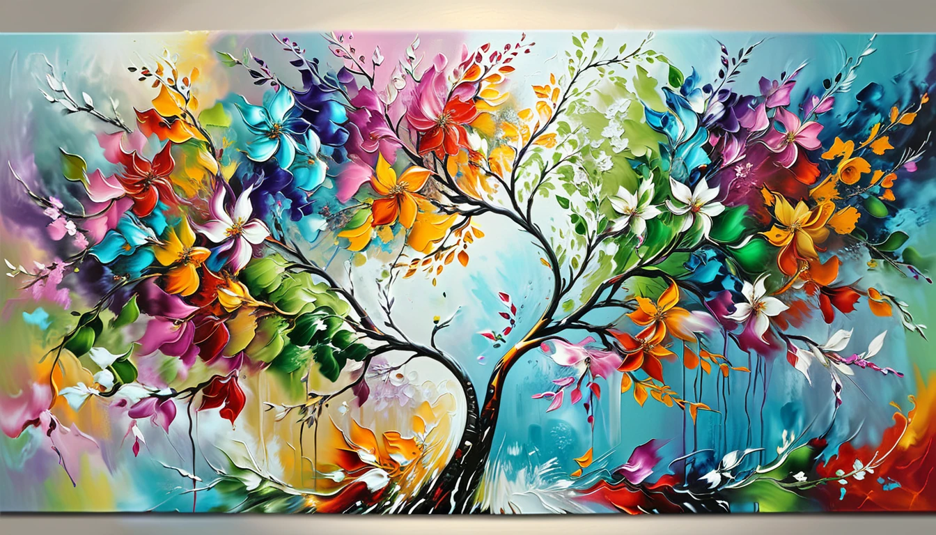 Abstract Flower Tree Oil Painting on Large Canvas Wall Art, Colorful Wall Art