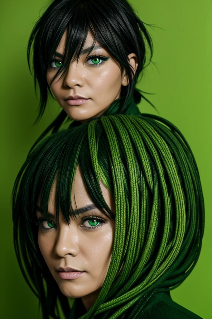 noodle con ojos verdes 
