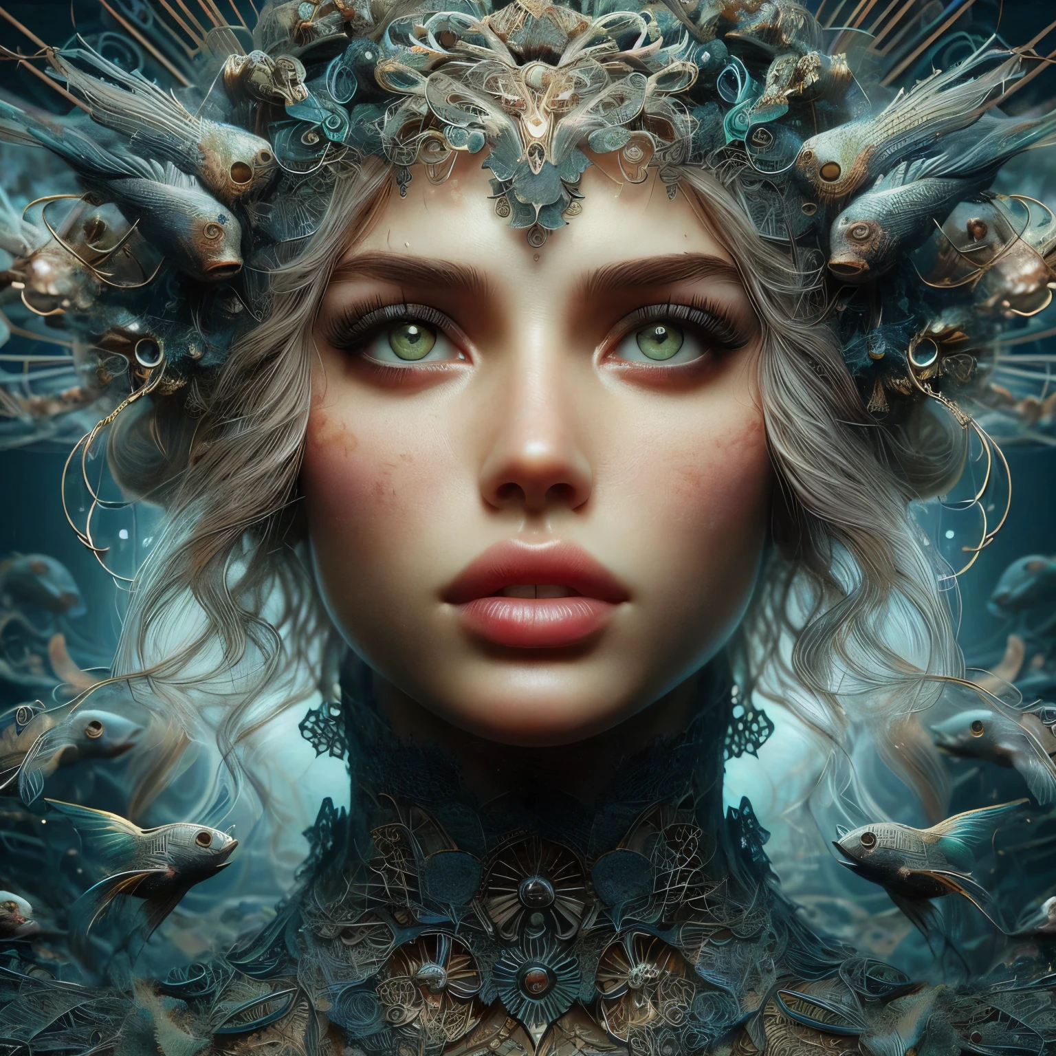 SeaArt Bot Txt2Img Default 18:53:45 Expires in 14 Day(s) ((close-up portrait,))) masterpiece, a model lace brazier, 8k beautiful 25 year old, (((close-up portrait,))) (Frontal view:1.4), symmetrical face, symmetrical eyes, hyper 8k detailed photo, 8k resolution concept art by greg rutkowski, artgerm, wlop, alphonse Mucha, beeple, caravaggio, hyper- detailed intricately detailed art trending on artstation triadic colors unreal engine 5 volumetric lighting, perfect composition, beautiful detailed intricately insanely detailed octane render trending on artstation, 8 k artistic photography, photorealistic, soft natural volumetric cinematic perfect light, chiaro, Moebius (Jn Giraud) Style - A picture by Jean Giraud Moebius, ((masterpiece)), ((best quality)), (masterpiece, highest quality), (masterpiece), Moebius (Jean Giraud) Style - A picture by Jean Giraud Moebius, ((masterpiece)), ((best quality)), (masterpiece, highest quality), (masterpiece), A woman with medium-length golden hair, (features of Native American heritage), distinct facial contours, an oval-shaped face, deep-set eyes, a resolute expression, tall and fit figurea, small crystal necklace that emits a soft purple glow, a fantasy-realism style gender-neutral striped white suit, the open collar reveals a tight-fitting bustier underneath, matching suit pants, in her left hand holds a sci-fi ancient civilization-inspired anchor-shaped weapon, she stands confidently on an endless wilderness road, this character embodies a finely crafted fantasy-realism-style bounty hunter in anime style, exquisite and mature manga art style, (perfect body, perfect nose, perfect mouth, perfect eyes), ((Feminine:1.2)), high definition, best quality, highres, ultra-detailed, ultra-fine painting, extremely delicate, professional, anatomically correct, symmetrical face, extremely detailed eyes and face, high quality eyes, creativity, RAW photo, UHD, 32k, Natural light, cinematic lighting, masterpiece-anatomy-perfect, masterpiece:1.5