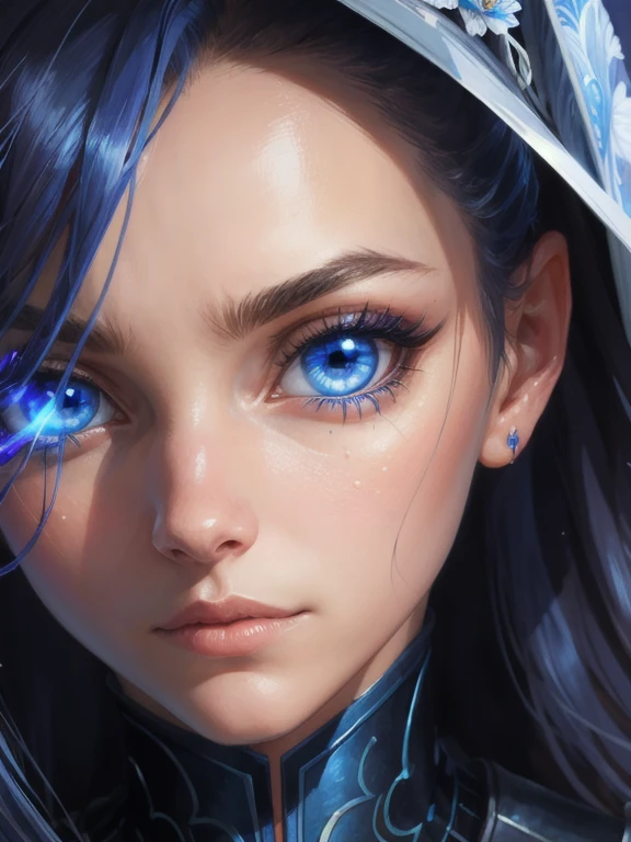 woman, face, portrait, close up, intense blue eyes, retina, detailed iris