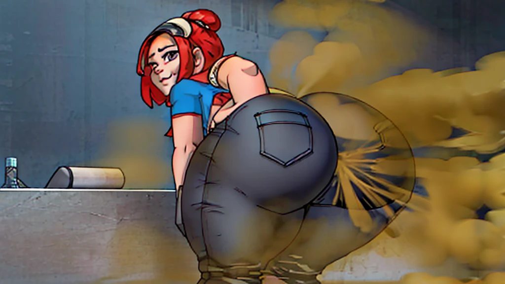 Girl metal pants butt