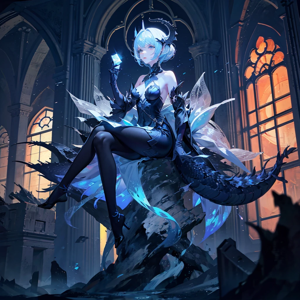 Magestic Statue made of Dragon Scale Calcite, ruins, under the surface