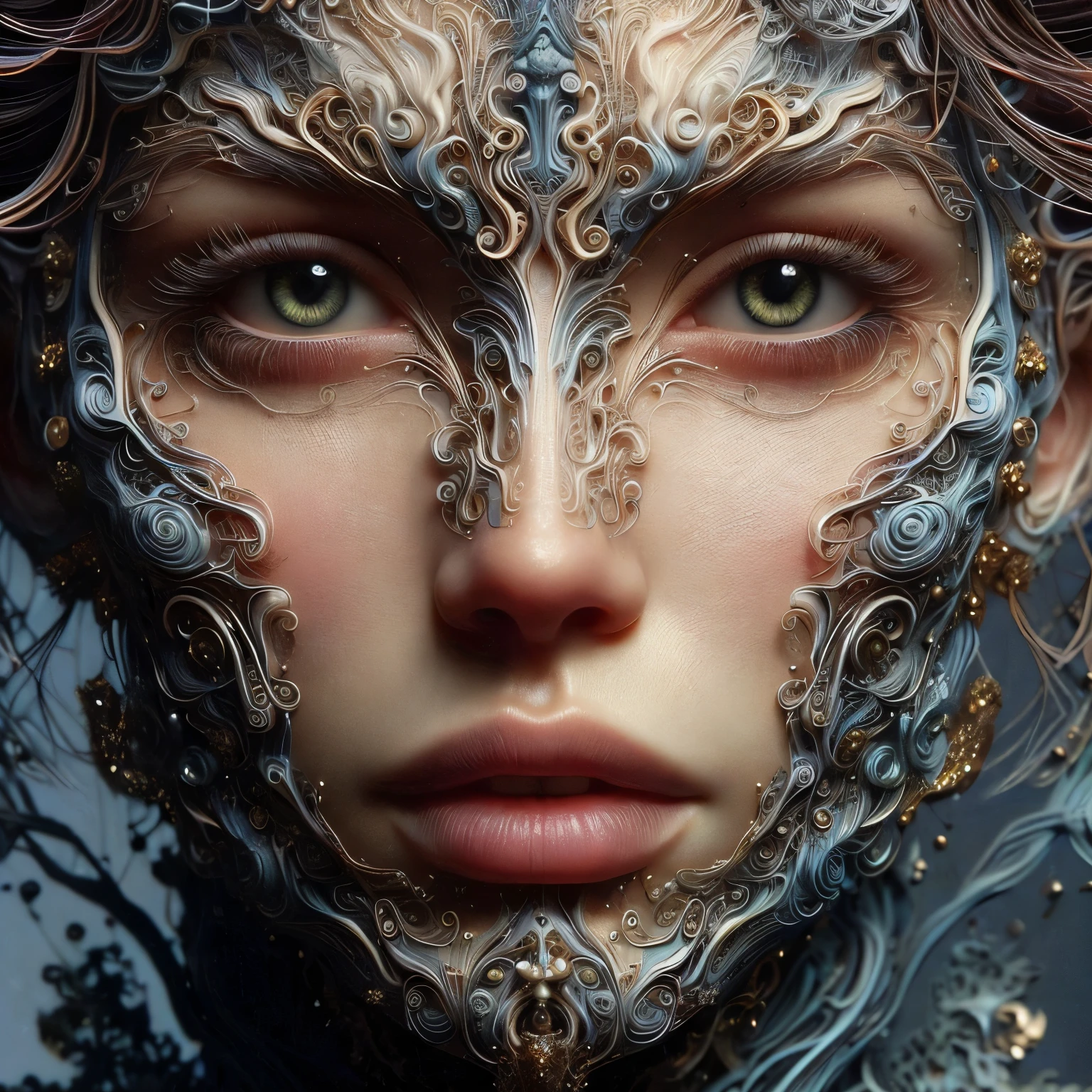 SeaArt Bot Txt2Img Default 18:53:45 Expires in 14 Day(s) ((close-up portrait,))) masterpiece, a model lace brazier, 8k beautiful 25 year old, (((close-up portrait,))) (Frontal view:1.4), symmetrical face, symmetrical eyes, hyper 8k detailed photo, 8k resolution concept art by greg rutkowski, artgerm, wlop, alphonse Mucha, beeple, caravaggio, hyper- detailed intricately detailed art trending on artstation triadic colors unreal engine 5 volumetric lighting, perfect composition, beautiful detailed intricately insanely detailed octane render trending on artstation, 8 k artistic photography, photorealistic, soft natural volumetric cinematic perfect light, chiaro, Moebius (Jn Giraud) Style - A picture by Jean Giraud Moebius, ((masterpiece)), ((best quality)), (masterpiece, highest quality), (masterpiece), Moebius (Jean Giraud) Style - A picture by Jean Giraud Moebius, ((masterpiece)), ((best quality)), (masterpiece, highest quality), (masterpiece), A woman with medium-length golden hair, (features of Native American heritage), distinct facial contours, an oval-shaped face, deep-set eyes, a resolute expression, tall and fit figurea, small crystal necklace that emits a soft purple glow, a fantasy-realism style gender-neutral striped white suit, the open collar reveals a tight-fitting bustier underneath, matching suit pants, in her left hand holds a sci-fi ancient civilization-inspired anchor-shaped weapon, she stands confidently on an endless wilderness road, this character embodies a finely crafted fantasy-realism-style bounty hunter in anime style, exquisite and mature manga art style, (perfect body, perfect nose, perfect mouth, perfect eyes), ((Feminine:1.2)), high definition, best quality, highres, ultra-detailed, ultra-fine painting, extremely delicate, professional, anatomically correct, symmetrical face, extremely detailed eyes and face, high quality eyes, creativity, RAW photo, UHD, 32k, Natural light, cinematic lighting, masterpiece-anatomy-perfect, masterpiece:1.5