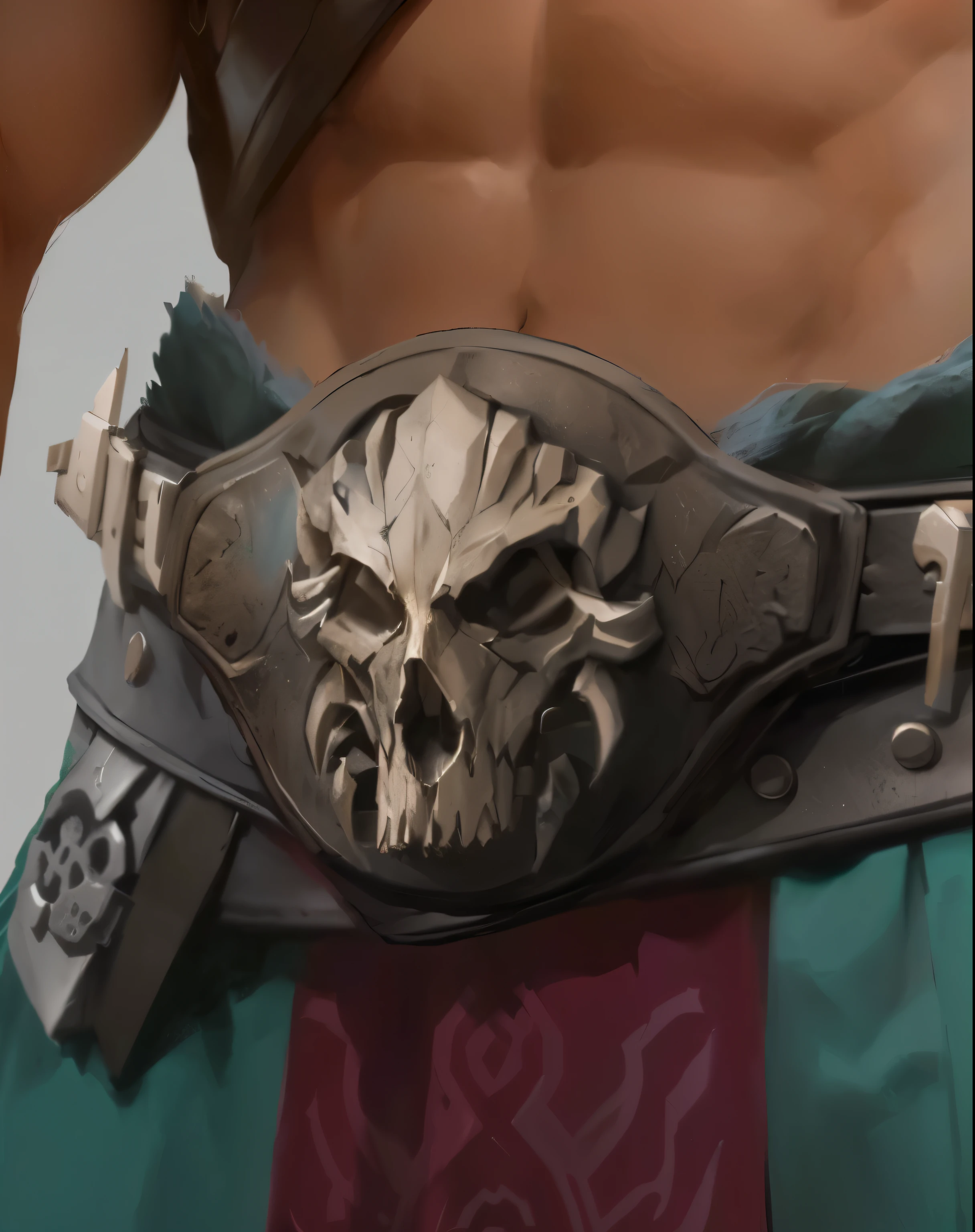 There was a man with a belt and a skull belt, Game concept art, As seen on artstation, hand painted textures on model, huge belt, Draw in the form of game concept art, author:Tadeusz Pruszkowski, Senior Concept Artist, Dota 2 concept art, Detailed concept art, Illustration Concept Art, Drawing in Zrush, Big belt