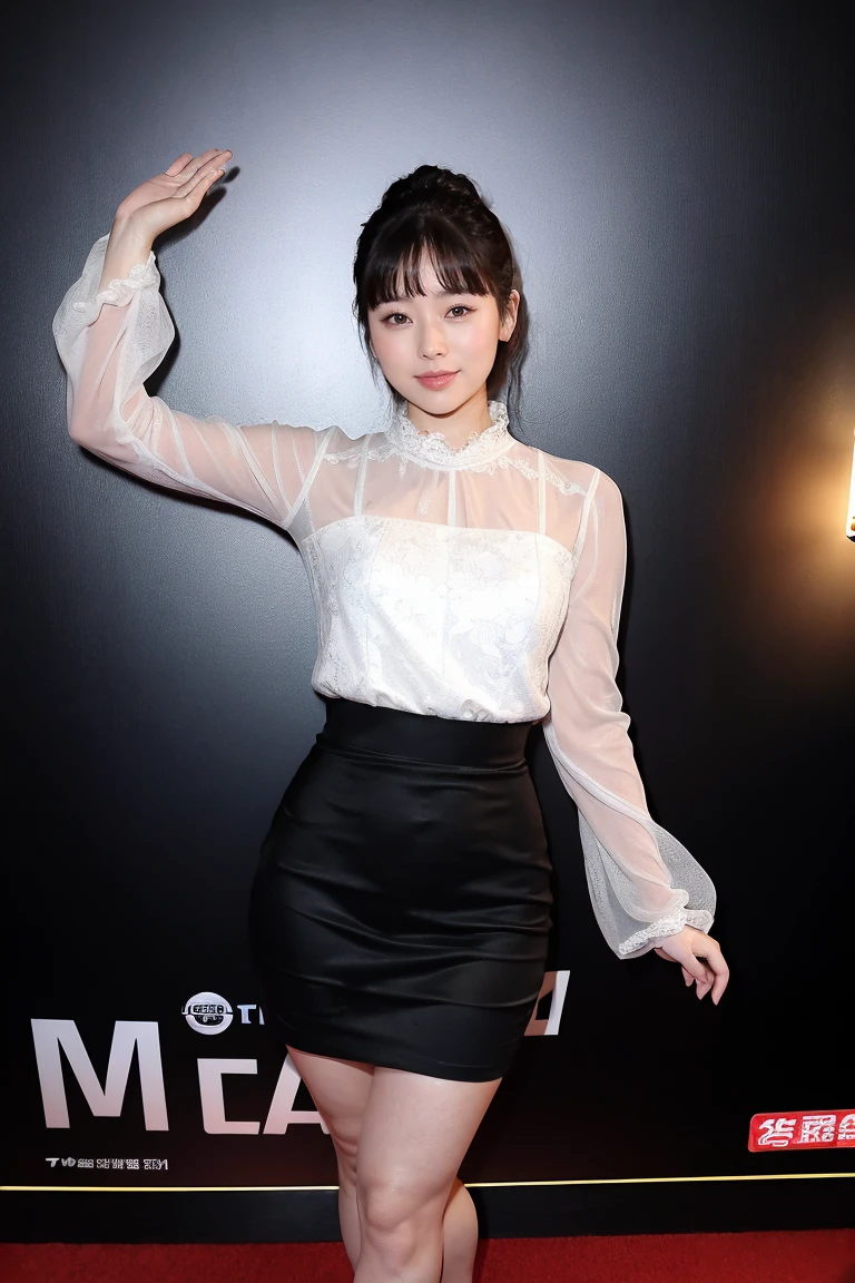 Medium display, Medium Shot, Written boundary depth, Photograph the whole body:1.5, Are standing、Movie angle, masterpiece, Highest quality, Very detailed, CG, 8k wallpaper, Beautiful Face, Delicate eyes, Otome, alone, smile, Black tight mini skirt dress,No sleeve、 bouquet、High heels、Action pose、Taekwondo stance