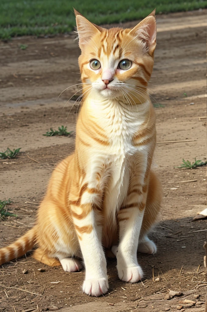 A beautiful kitten,colour yellowish orenge,in a school ground,sad,