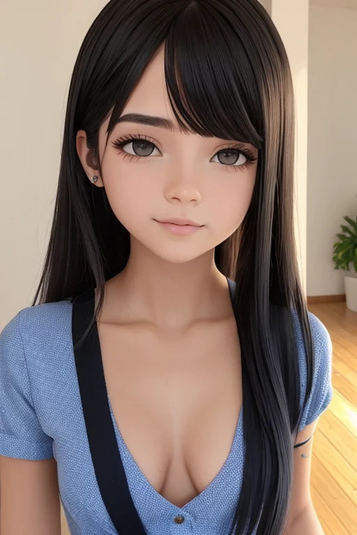 Loli garota anime, sombras realistas, pele detalhada, seios muito pequenos, Cabelo preto, Muito detalhado, Rosto altamente detalhado de 8k, formato de rosto perfeito, full and perfect lips, nariz perfeito, corrigir lindos olhos, assistindo espectador, camisa branca, flores de cabelo, Obra de arte, melhor qualidade, solteira, no bra, sem calcinha, Sozinho