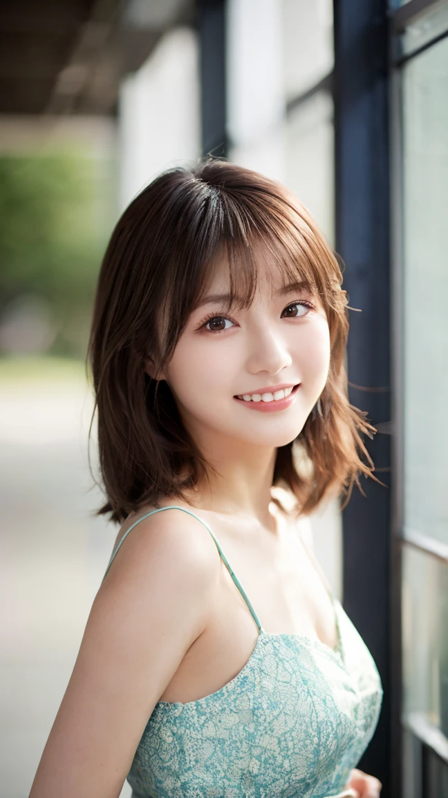 Highest quality、8k wallpaper、Reality:1.8、Photographed in natural light、View your viewers、background:Window in a white room、1 beautiful girl、Japanese Idol、30 years old、Beautifully detailed eyes、Detailed face、Beautiful Skin、Slender、Slim waist、Thin legs、Fancy hairstyle:1.8、Random hair color、Light Hair、The light is shining on her hair、Asymmetrical bangs、A blue lace dress、smile:1.4、Seductive pose
