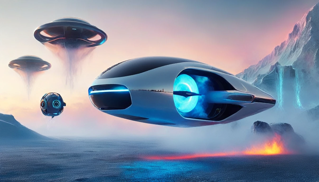 a futuristic concept art of a drone car with passengers